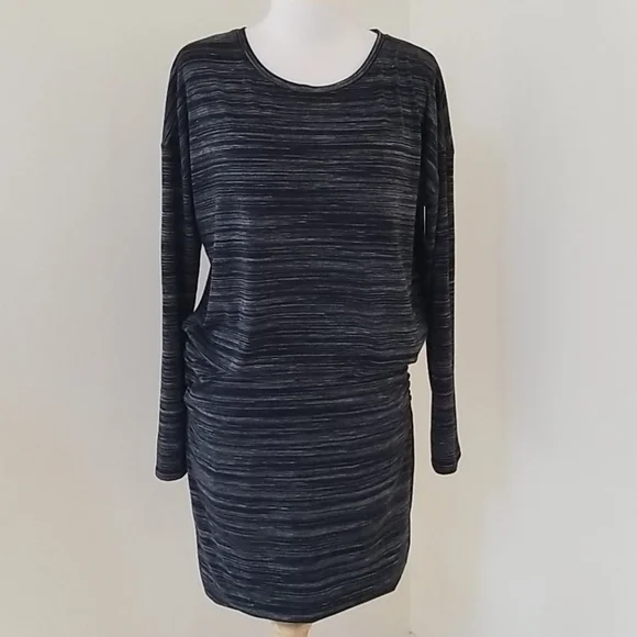 Athleta small black midi dress with ruched sides - Picture 1 of 8